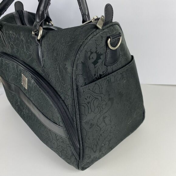 VTG Ricardo Beverly Hills Carry On Travel Bag Black Floral Tapestry Luggage Bag - Picture 5 of 15